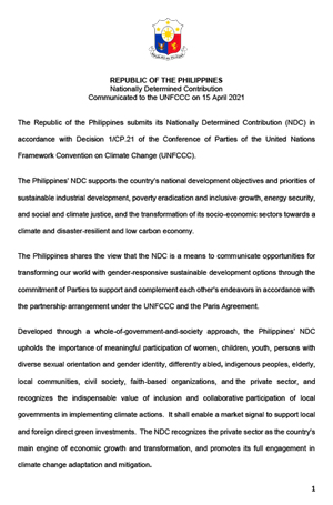 Philippine Nationally Determined Contributions (NDC), 2021